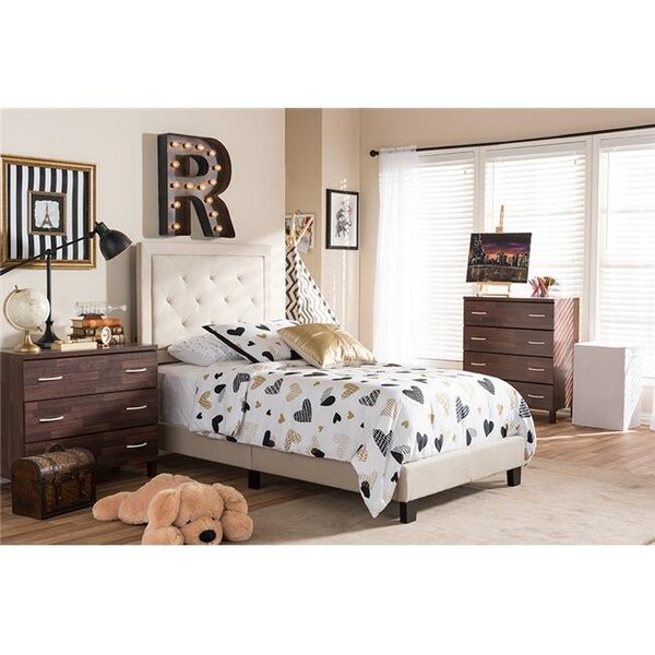 Baxton Studio WA1212-Twin-Beige Paris Modern & Contemporary Beige Linen Upholstered Twin Tufting Bed - 50.9 x 41.93 x 78.39 in. WA1212-Twin-Beige - main